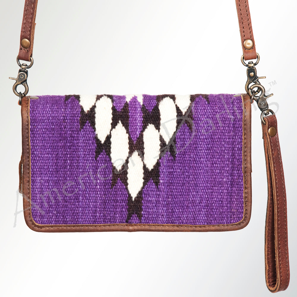 ADBG485 Southwestern Wool Organizer Bag with Leather Trim with Crossbody Strap & Geometric Pattern