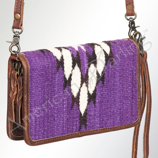 ADBG485 Southwestern Wool Organizer Bag with Leather Trim with Crossbody Strap & Geometric Pattern