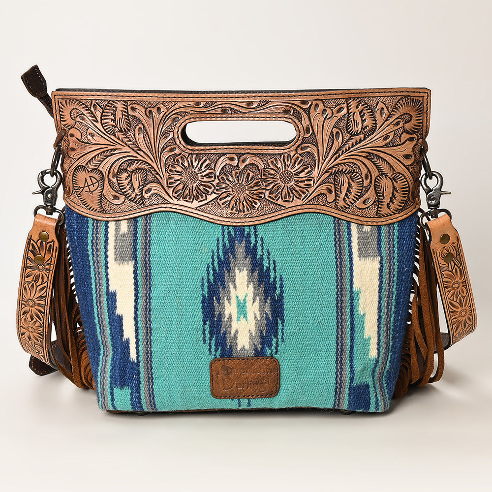 LC-ADBGS146 Southwestern Crossbody Bag - Hand-Tooled Leather & Wool Blend