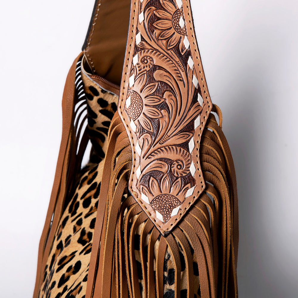 ADBGI112 Sage Western Hobo Bag - Genuine Leather with Tan Hair-On Hide & Tooled Strap