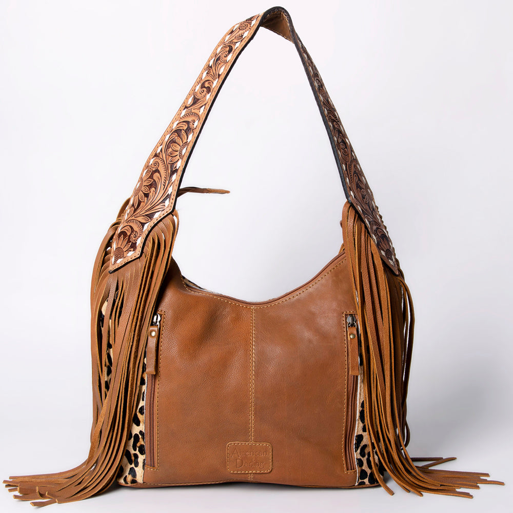 ADBGI112 Sage Western Hobo Bag - Genuine Leather with Tan Hair-On Hide & Tooled Strap