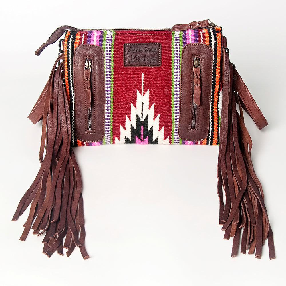 LC-ADBGZ184 Southwestern Wool Crossbody Bag with Tooled Leather & Fringe - Western Fringe Purse