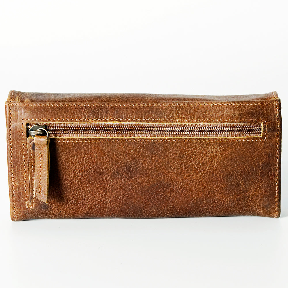 LC-ADBGZ404B Hand-Tooled Two-Tone Leather Women Wallet - Western Floral Design