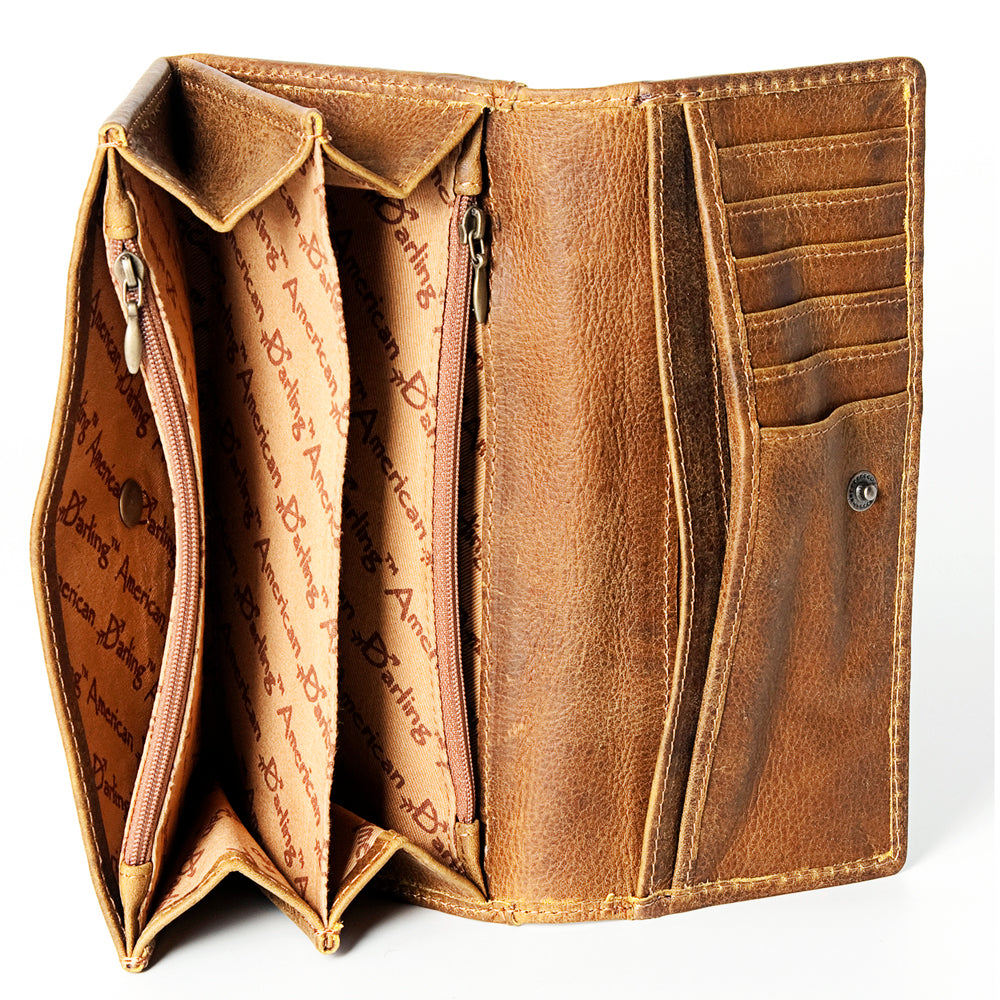 LC-ADBGZ404B Hand-Tooled Two-Tone Leather Women Wallet - Western Floral Design