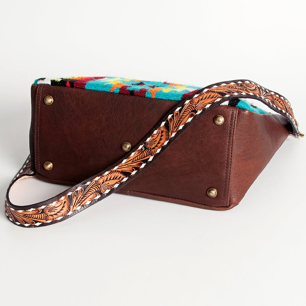 LC-ADBGA201 Multi-Color Saddle Blanket Messenger Bag with Hand-Tooled Leather Flap