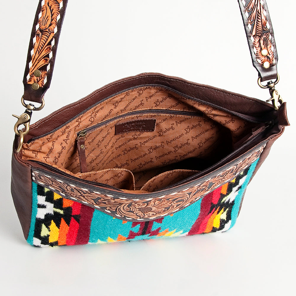 LC-ADBGA201 Multi-Color Saddle Blanket Messenger Bag with Hand-Tooled Leather Flap