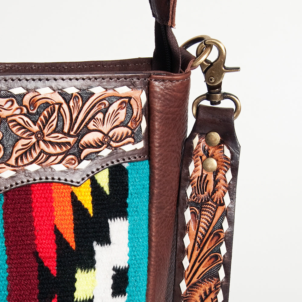 LC-ADBGA201 Multi-Color Saddle Blanket Messenger Bag with Hand-Tooled Leather Flap