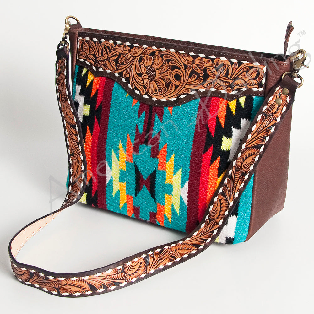 LC-ADBGA201 Multi-Color Saddle Blanket Messenger Bag with Hand-Tooled Leather Flap