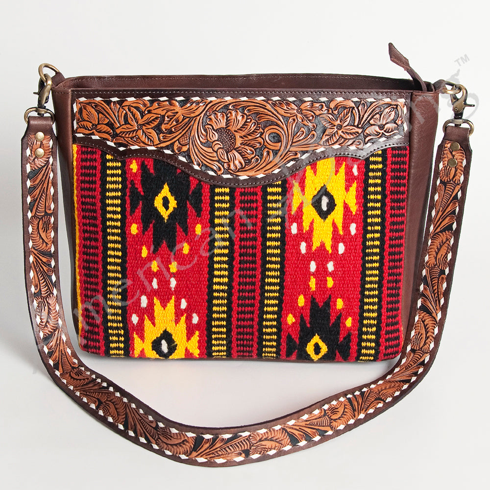 LC-ADBGA201 Multi-Color Saddle Blanket Messenger Bag with Hand-Tooled Leather Flap