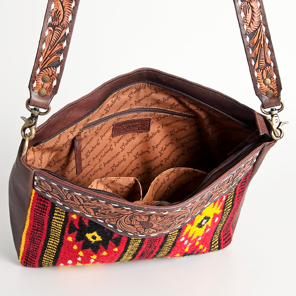 LC-ADBGA201 Multi-Color Saddle Blanket Messenger Bag with Hand-Tooled Leather Flap