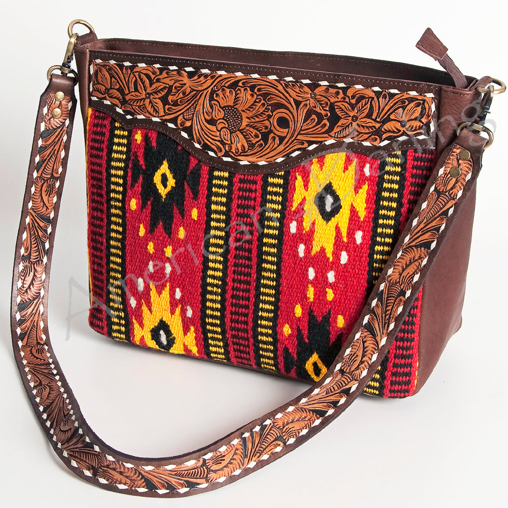 LC-ADBGA201 Multi-Color Saddle Blanket Messenger Bag with Hand-Tooled Leather Flap