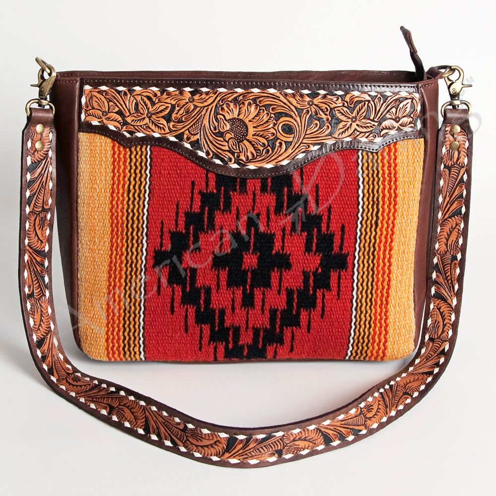 LC-ADBGA201 Multi-Color Saddle Blanket Messenger Bag with Hand-Tooled Leather Flap