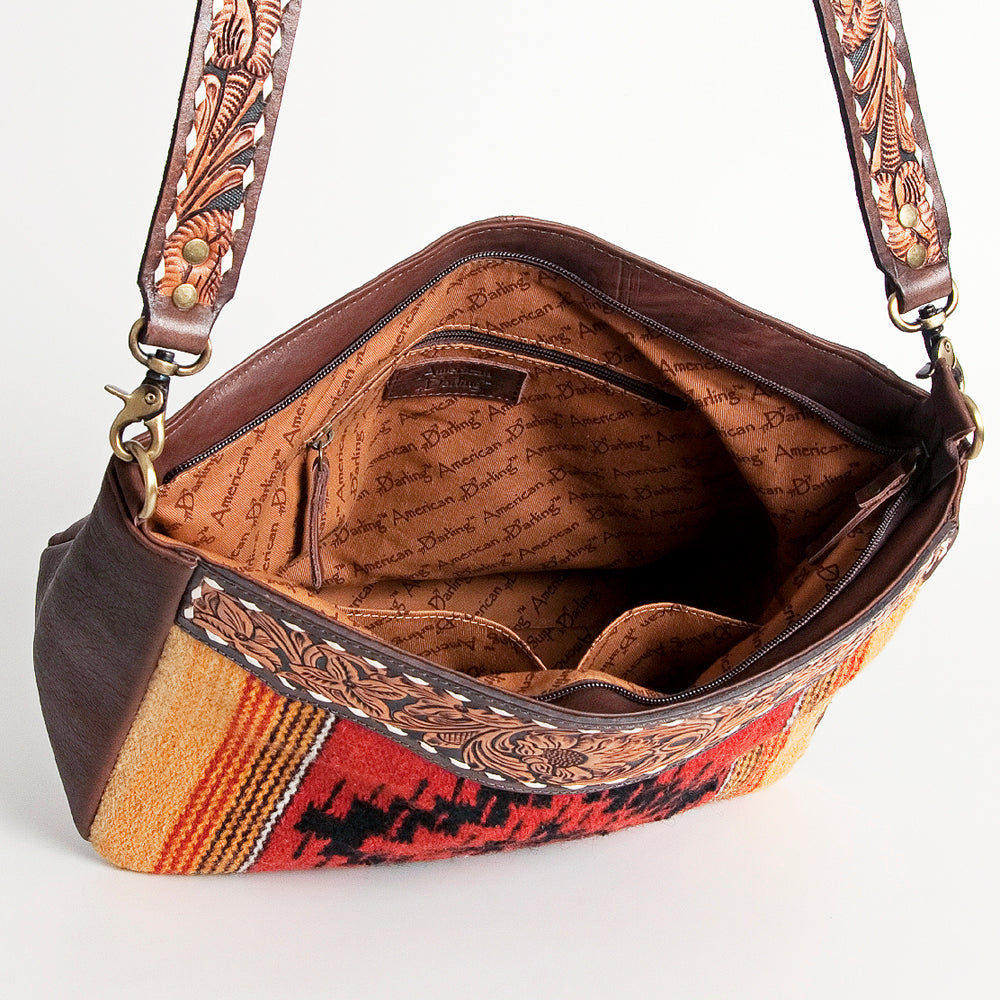LC-ADBGA201 Multi-Color Saddle Blanket Messenger Bag with Hand-Tooled Leather Flap
