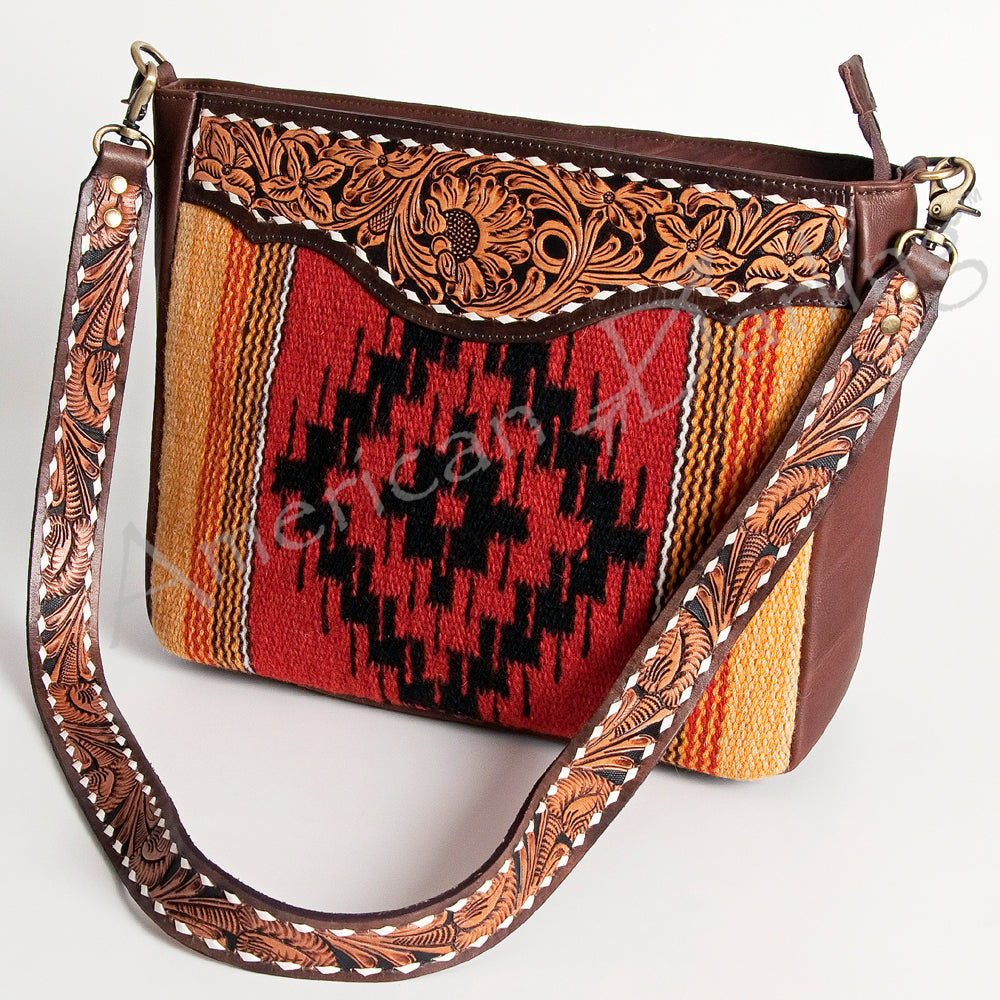 LC-ADBGA201 Multi-Color Saddle Blanket Messenger Bag with Hand-Tooled Leather Flap