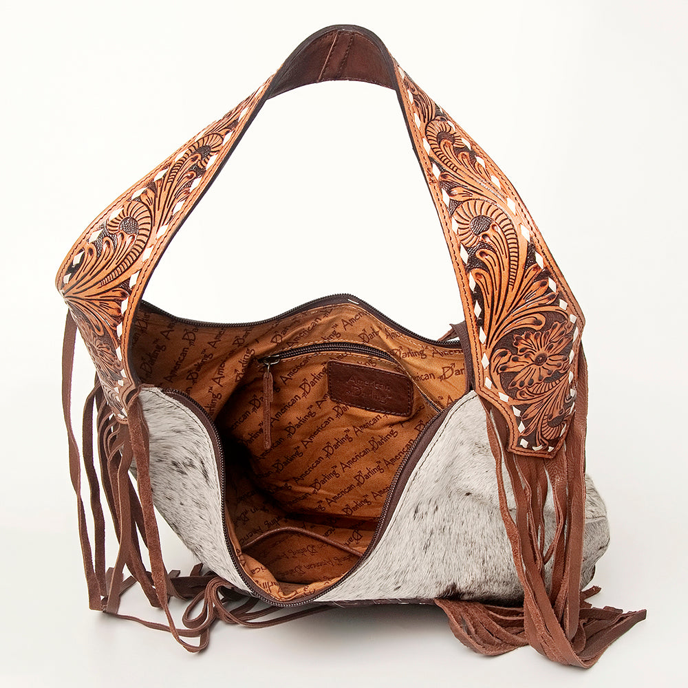 ADBGI112 Sage Western Hobo Bag - Genuine Leather with Tan Hair-On Hide & Tooled Strap