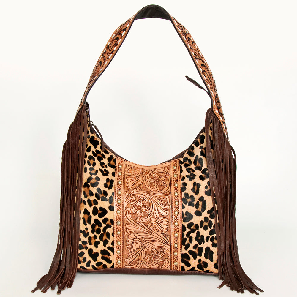 ADBGI112 Sage Western Hobo Bag - Genuine Leather with Tan Hair-On Hide & Tooled Strap