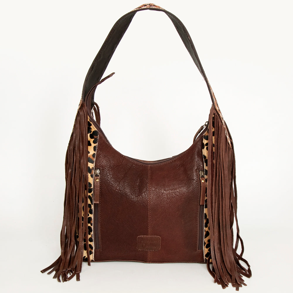 ADBGI112 Sage Western Hobo Bag - Genuine Leather with Tan Hair-On Hide & Tooled Strap