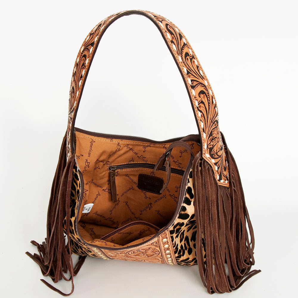 ADBGI112 Sage Western Hobo Bag - Genuine Leather with Tan Hair-On Hide & Tooled Strap