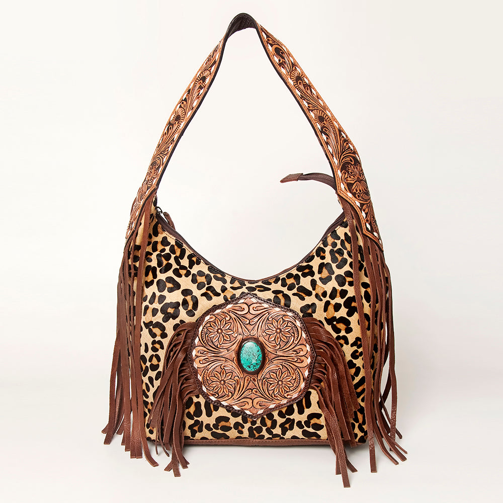 ADBGI112 Sage Western Hobo Bag - Genuine Leather with Tan Hair-On Hide & Tooled Strap