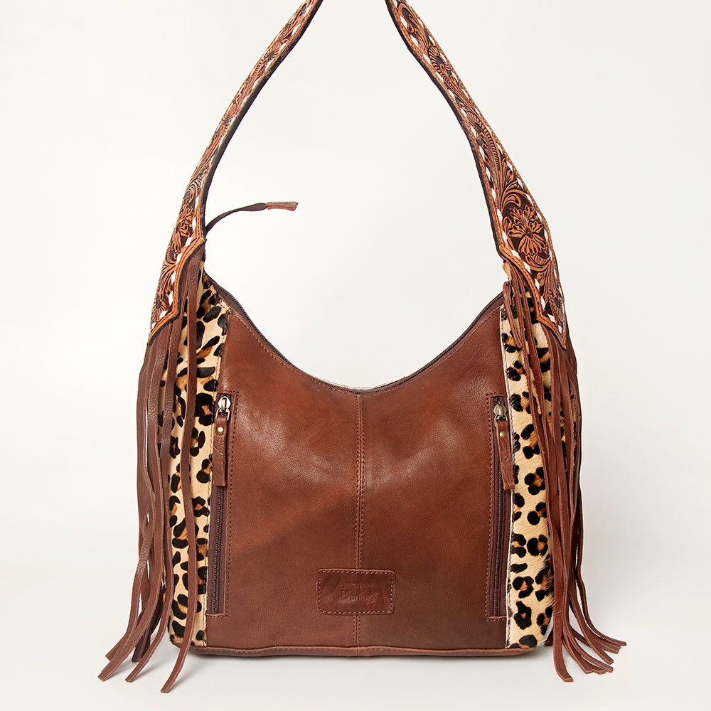 ADBGI112 Sage Western Hobo Bag - Genuine Leather with Tan Hair-On Hide & Tooled Strap