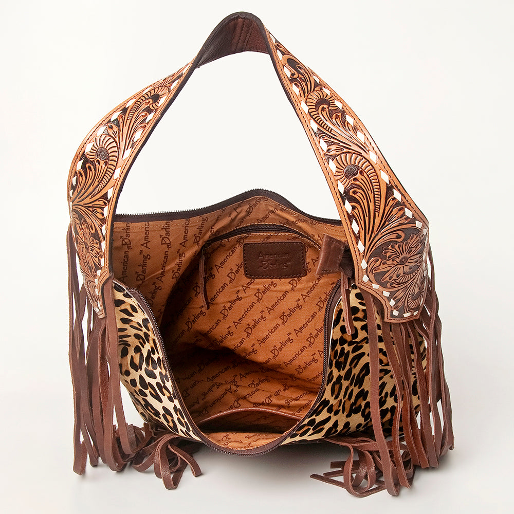 ADBGI112 Sage Western Hobo Bag - Genuine Leather with Tan Hair-On Hide & Tooled Strap