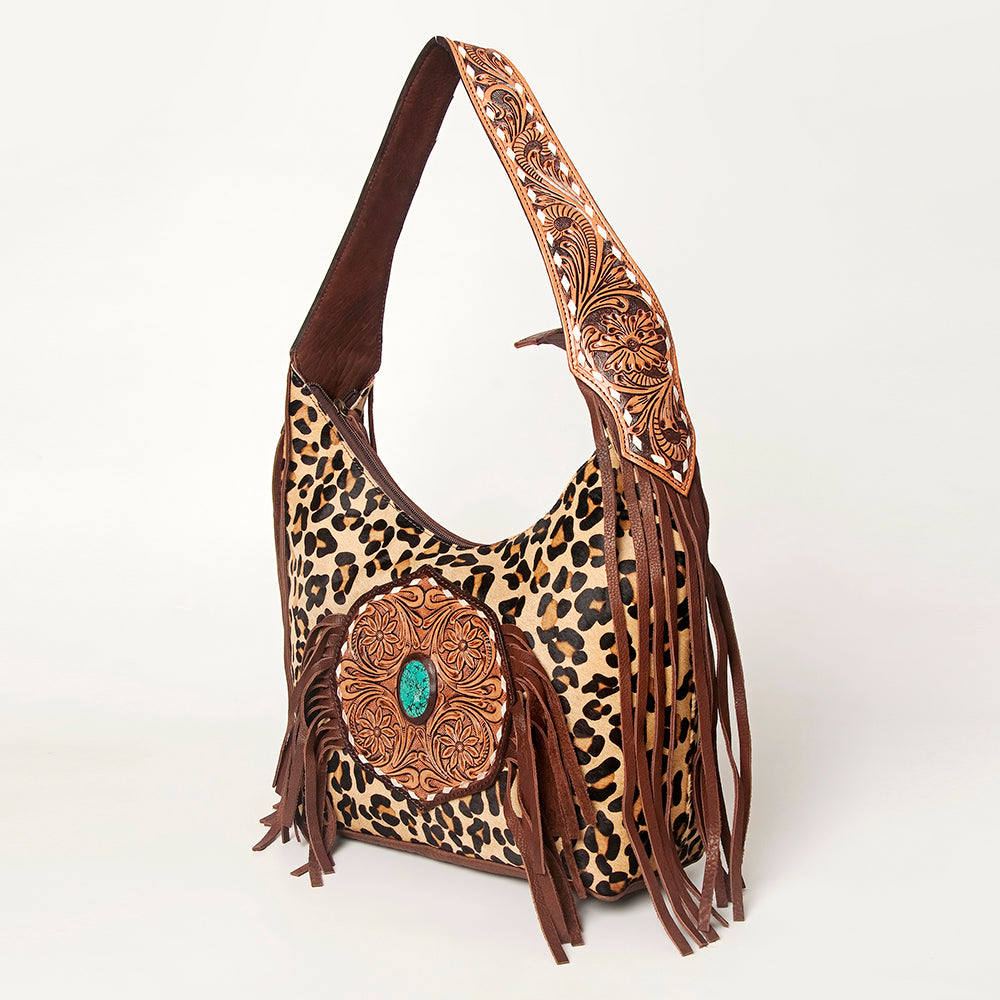 ADBGI112 Sage Western Hobo Bag - Genuine Leather with Tan Hair-On Hide & Tooled Strap