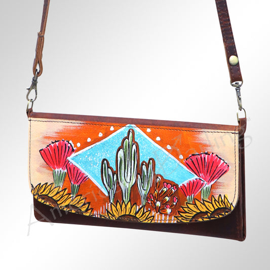 ADBGM112 Hand-Painted Leather Crossbody Clutch - Western Design