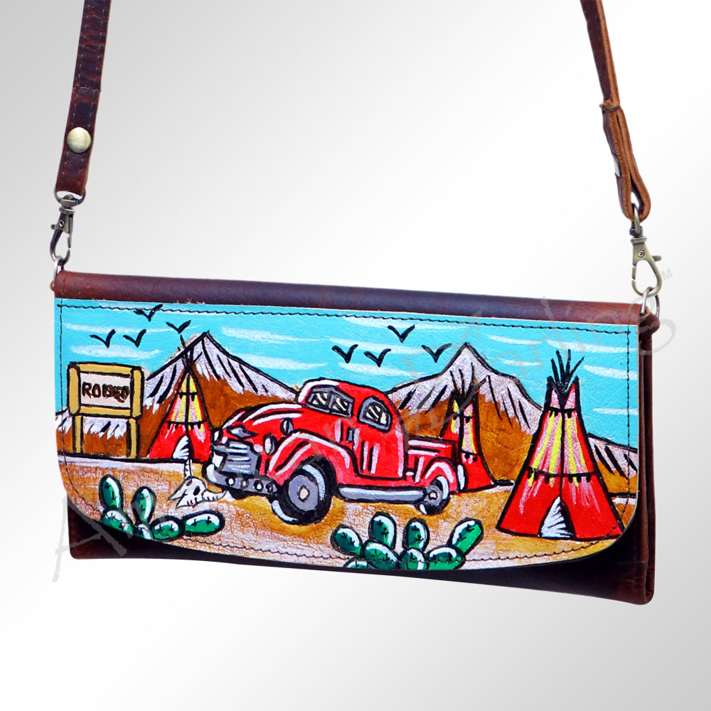 ADBGM112 Hand-Painted Leather Crossbody Clutch - Western Design