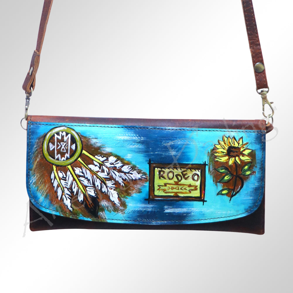 ADBGM112 Hand-Painted Leather Crossbody Clutch - Western Design