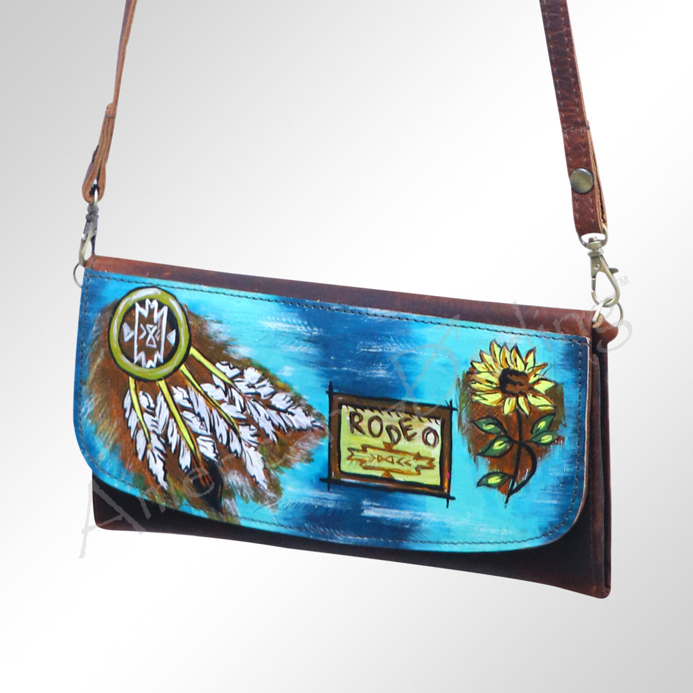 ADBGM112 Hand-Painted Leather Crossbody Clutch - Western Design