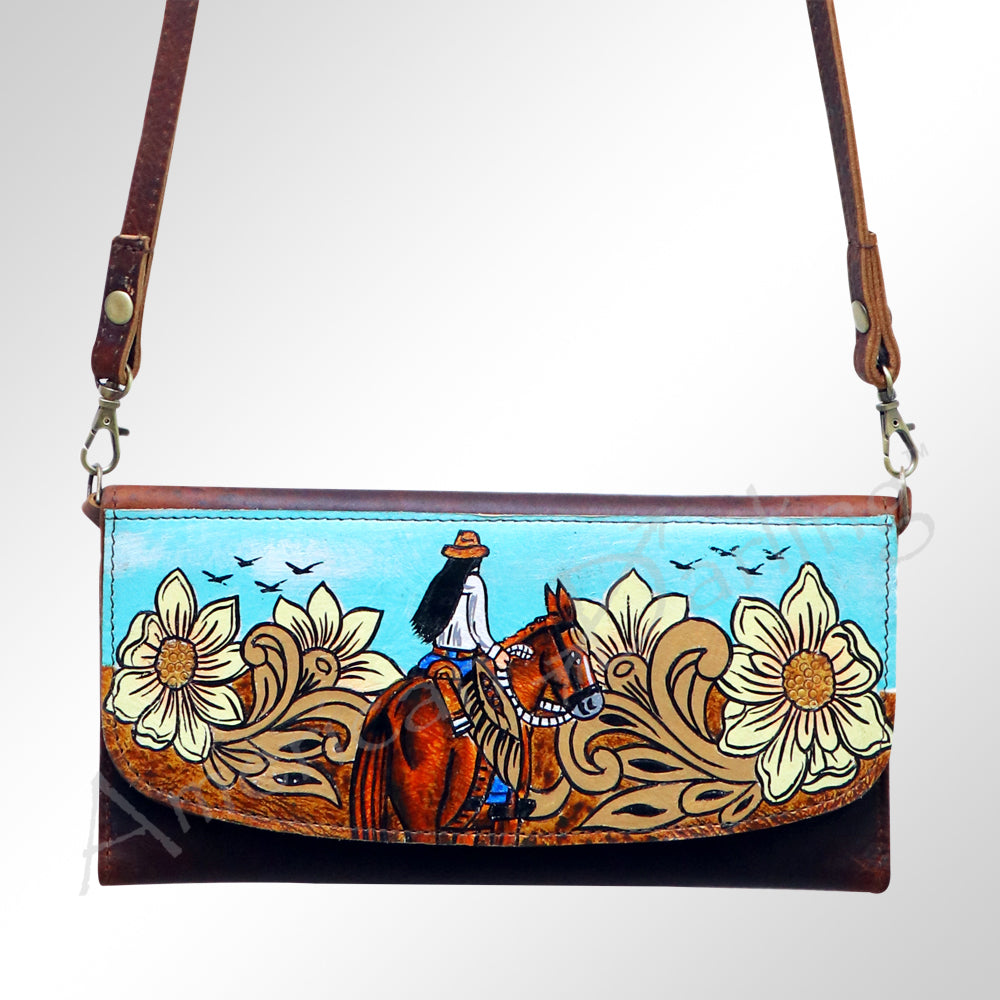 ADBGM112 Hand-Painted Leather Crossbody Clutch -Floral Western Design