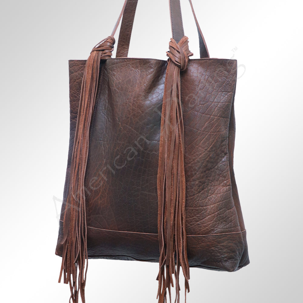 ADBGM119 Genuine Leather Fringe Tote - Western Knotted Strap Shoulder Bag