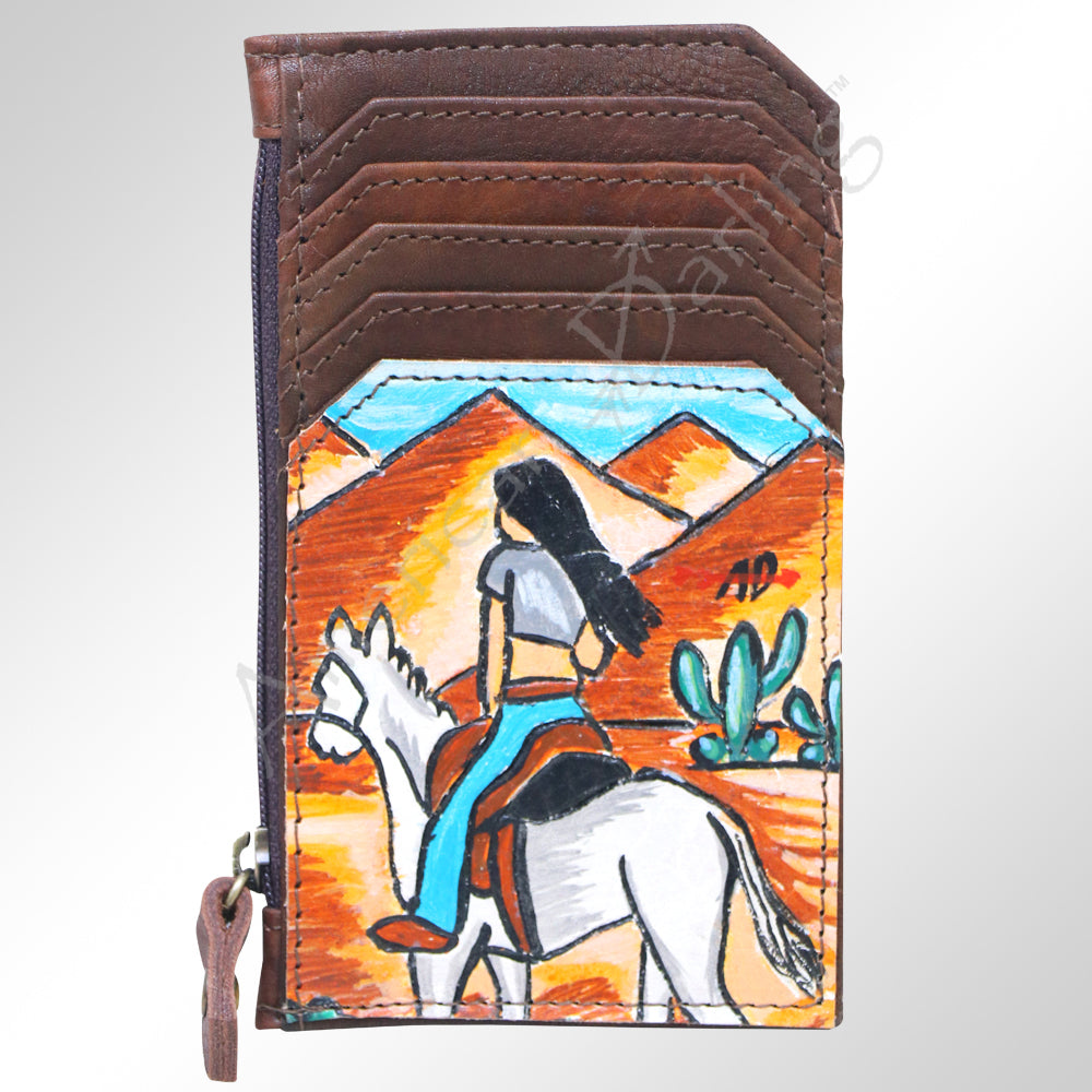ADCCM101 Hand-Painted Card Holder - Western Cowhide Leather Zip Wallet