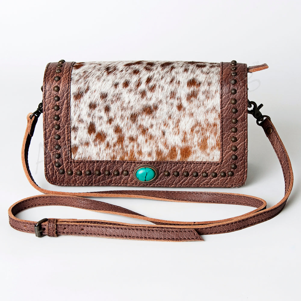 ADBG683 Hand-Tooled Western Leather Hair-On Hide Wallet Crossbody Bag American Darling