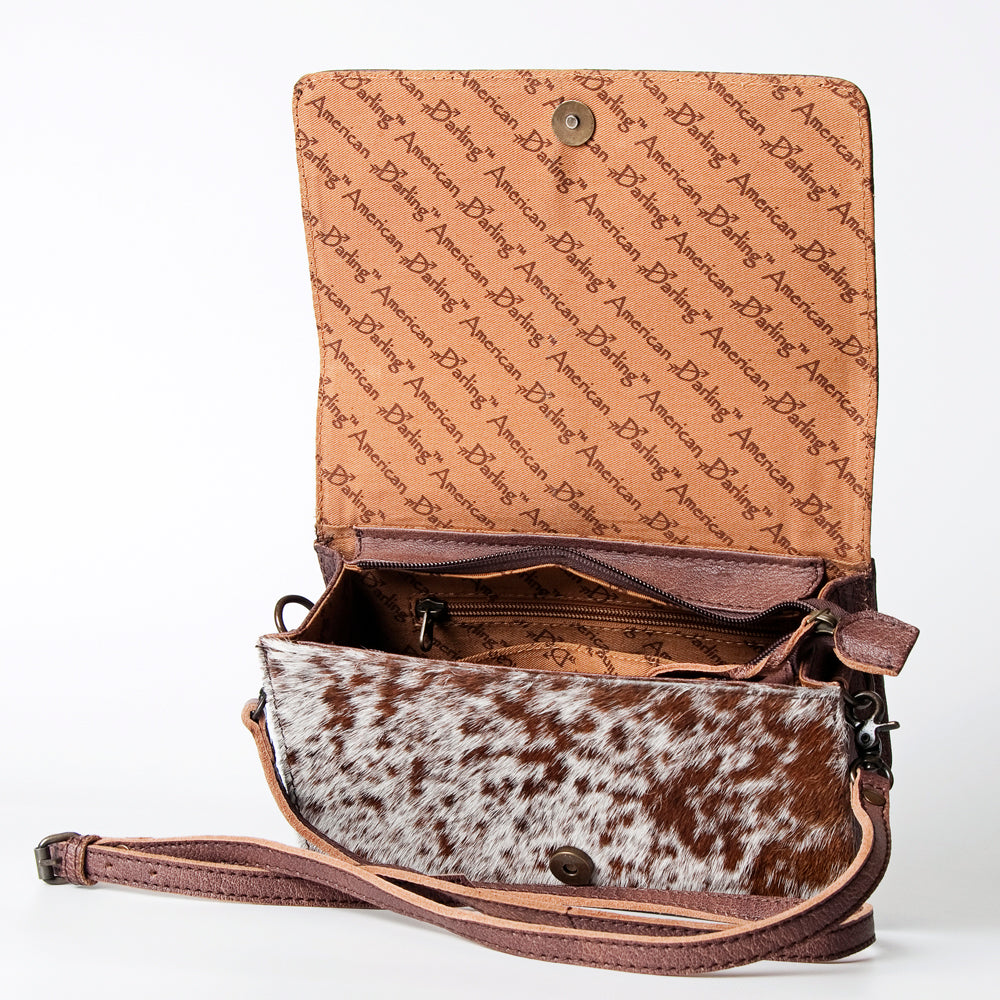 ADBG683 Hand-Tooled Western Leather Hair-On Hide Wallet Crossbody Bag American Darling