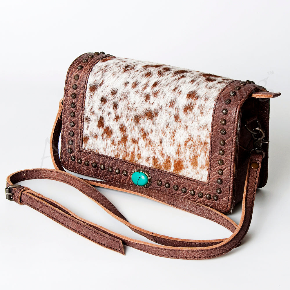 ADBG683 Hand-Tooled Western Leather Hair-On Hide Wallet Crossbody Bag American Darling