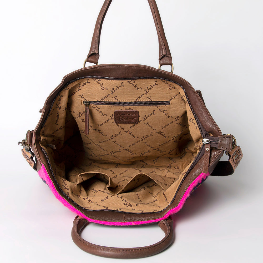 LC-ADBGA206 Wool Saddle Blanket Tote with Hand-Tooled Leather & Western Floral Strap