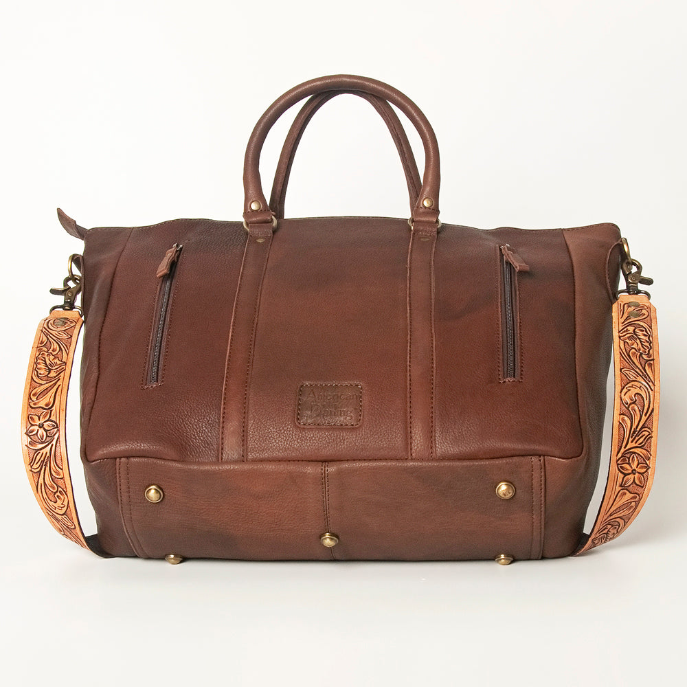 LC-ADBGA206 Wool Saddle Blanket Tote with Hand-Tooled Leather & Western Floral Strap