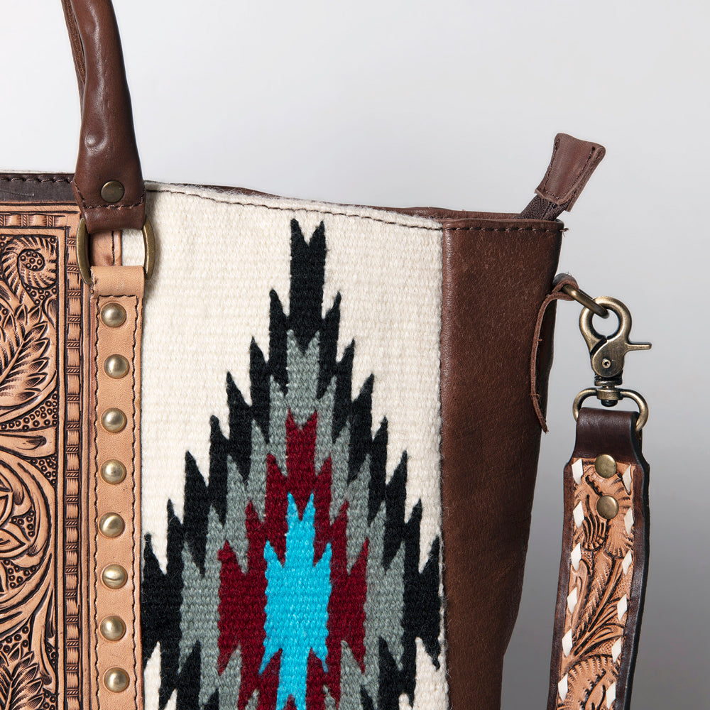LC-ADBGA206 Wool Saddle Blanket Tote with Hand-Tooled Leather & Western Floral Strap