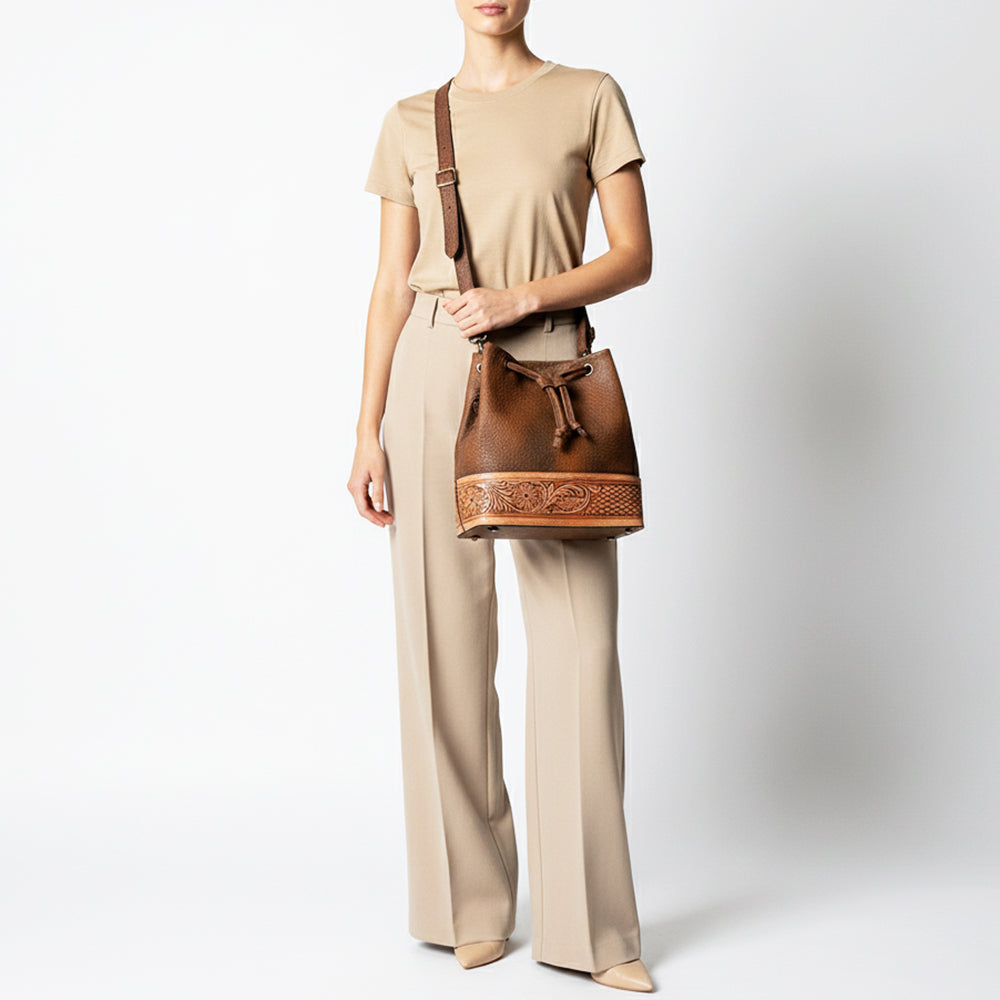 ADBGZ454 Bucket Hand Tooled Genuine Western Leather Women Bag