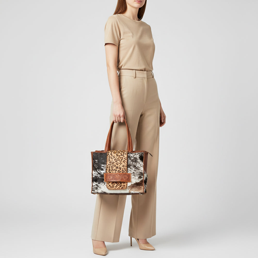 LC-ADBGZ463 Leopard Print & Cowhide Western Tote Bag - American Darling