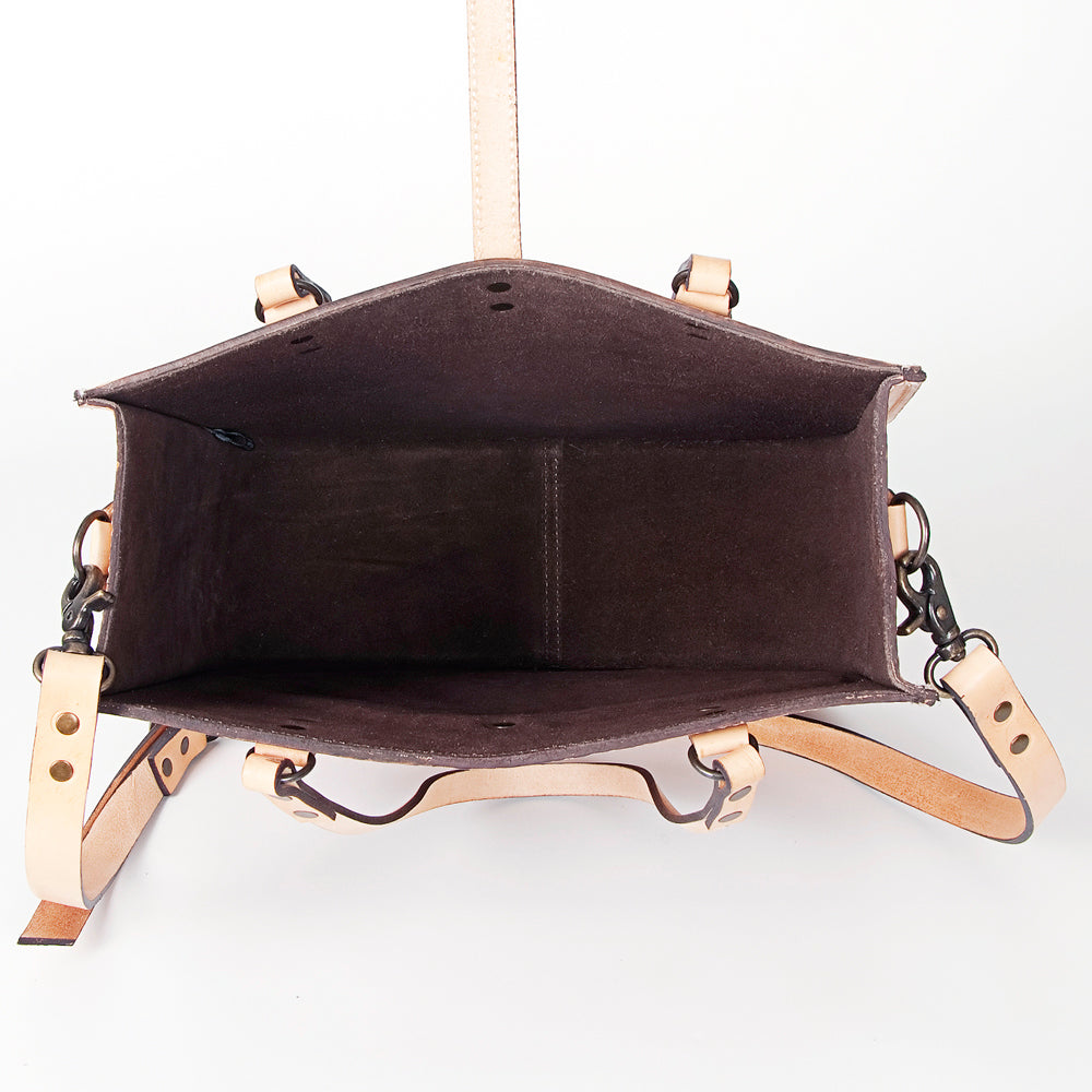 LC-ADBGH103A Tooled Leather Western Tote Bag - Floral Hand Tooling with Saddle Blanket Inlay