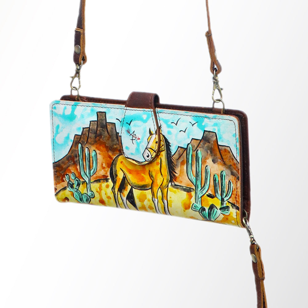 ADBGM113 Hand-Painted Leather Crossbody - Rodeo & Floral Design