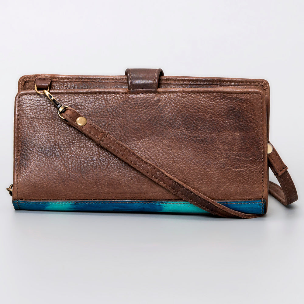 ADBGM113 Hand-Painted Leather Wallet Crossbody - Rodeo & Floral Design