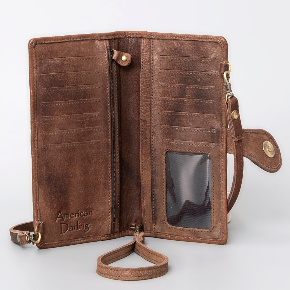 ADBGM113 Hand-Painted Leather Wallet Crossbody - Rodeo & Floral Design