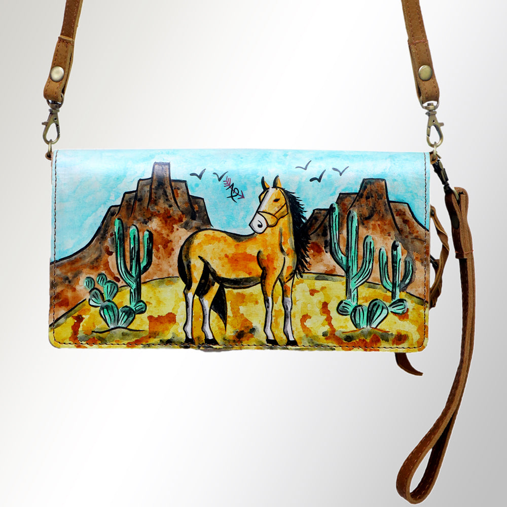 ADBGM169 Hand-Painted Leather Crossbody Purse - Multiple Western Scene