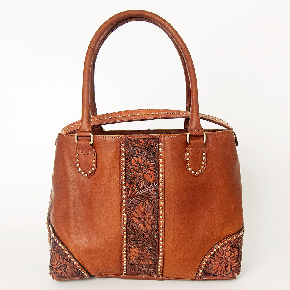 LC-ADBGI175A Hand-Tooled Leather Western Tote - Studded Cowgirl Shoulder Bag