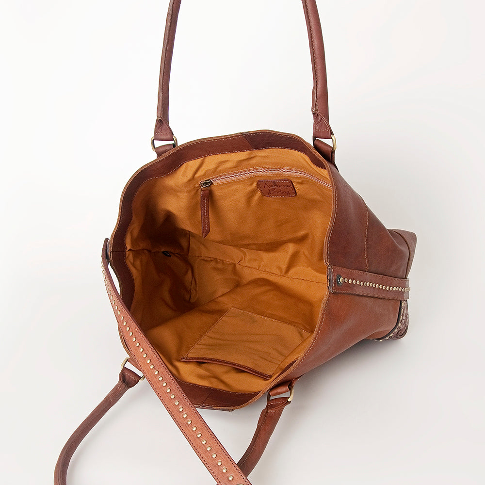 LC-ADBGI175A Hand-Tooled Leather Western Tote - Studded Cowgirl Shoulder Bag