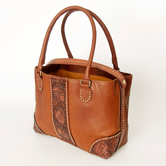 LC-ADBGI175A Hand-Tooled Leather Western Tote - Studded Cowgirl Shoulder Bag