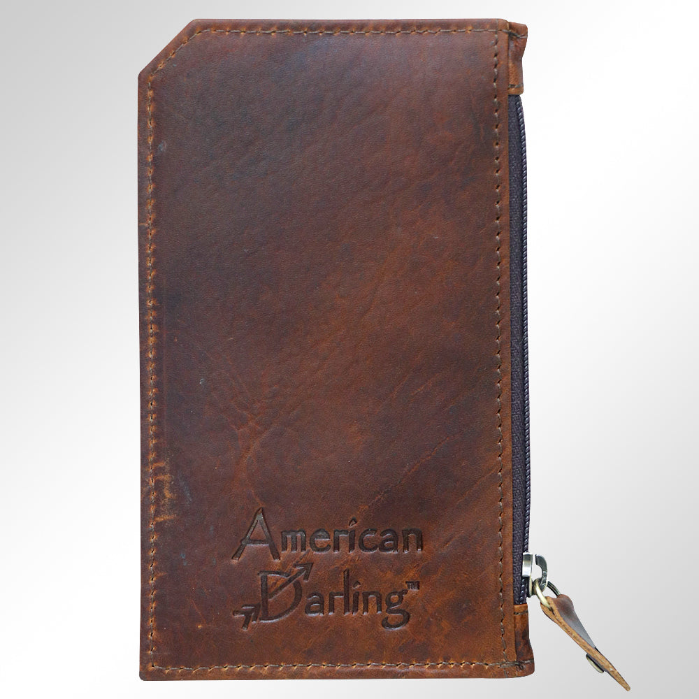 ADCCM101 Hand-Painted Card Holder - Western Cowhide Leather Zip Wallet